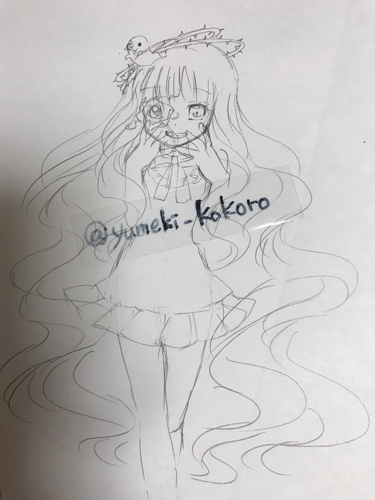 1girl image kirakishou long_hair monochrome skirt solo tears very_long_hair