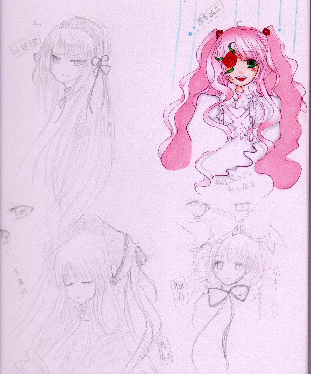 1girl :d flower fruit hair_ornament image long_hair looking_at_viewer multiple pink_hair rose smile tagme