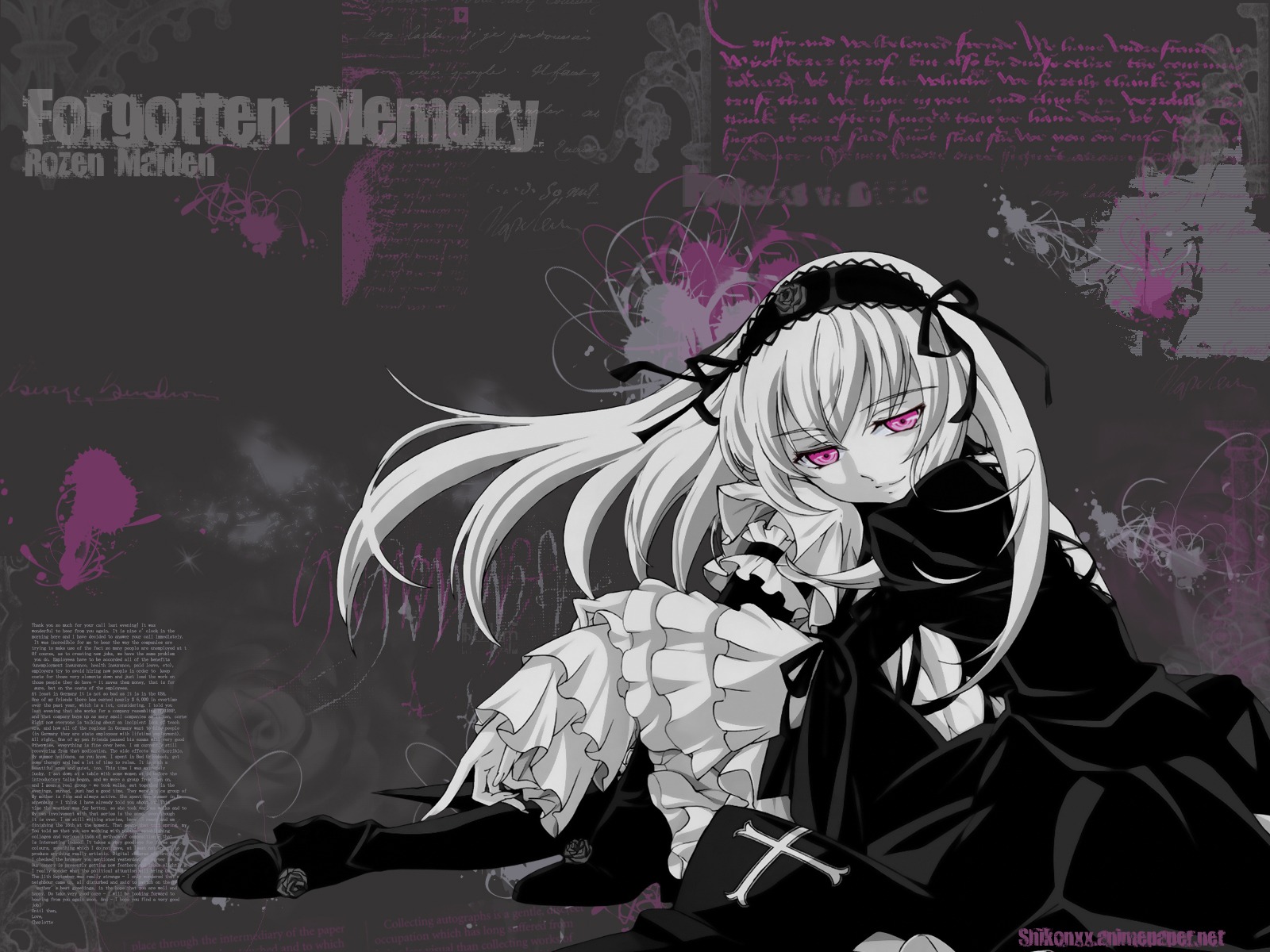 1girl dress flower frilled_sleeves frills hairband image lolita_hairband long_hair long_sleeves ribbon rose solo suigintou very_long_hair wings