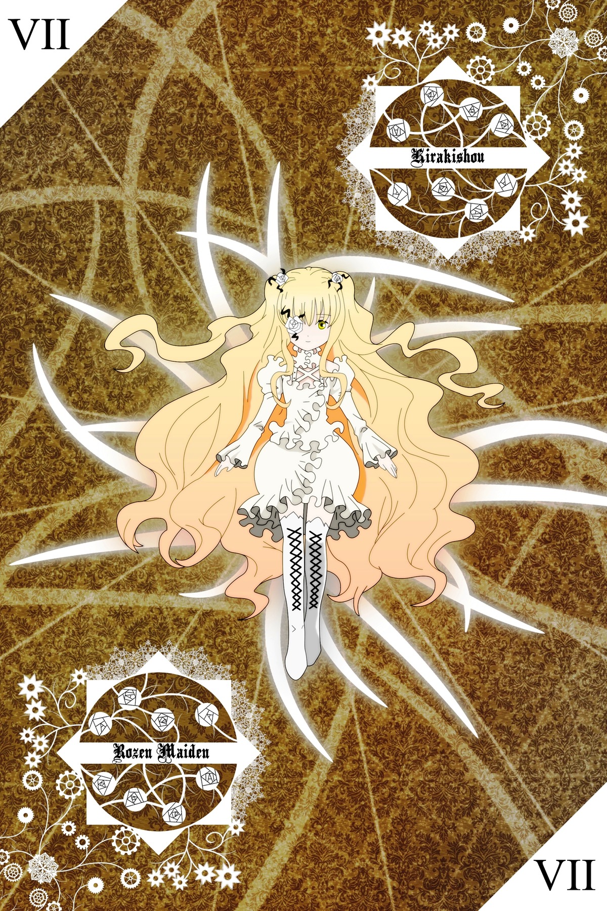 1girl blonde_hair dress frills hair_ornament image kirakishou long_hair solo sword very_long_hair weapon yellow_eyes