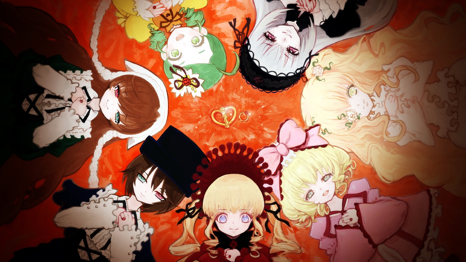 6+girls blonde_hair blue_eyes bow brown_hair dress frills green_hair hairband hat heterochromia hina_ichigo image kanaria long_hair multiple multiple_girls pink_bow red_eyes shinku short_hair siblings silver_hair sisters smile souseiseki suigintou suiseiseki tagme top_hat twintails