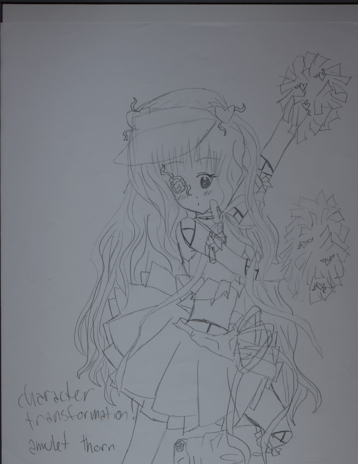 1girl bow greyscale image kirakishou lineart long_hair monochrome solo traditional_media