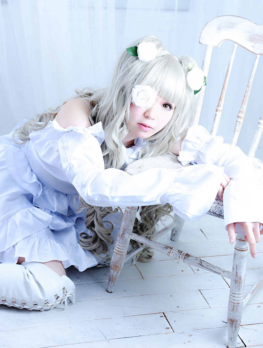 1girl dress eyepatch hair_ornament kirakishou lips long_hair makeup nail_polish sitting solo