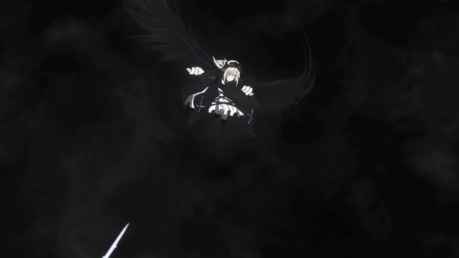 greyscale image monochrome solo suigintou wings