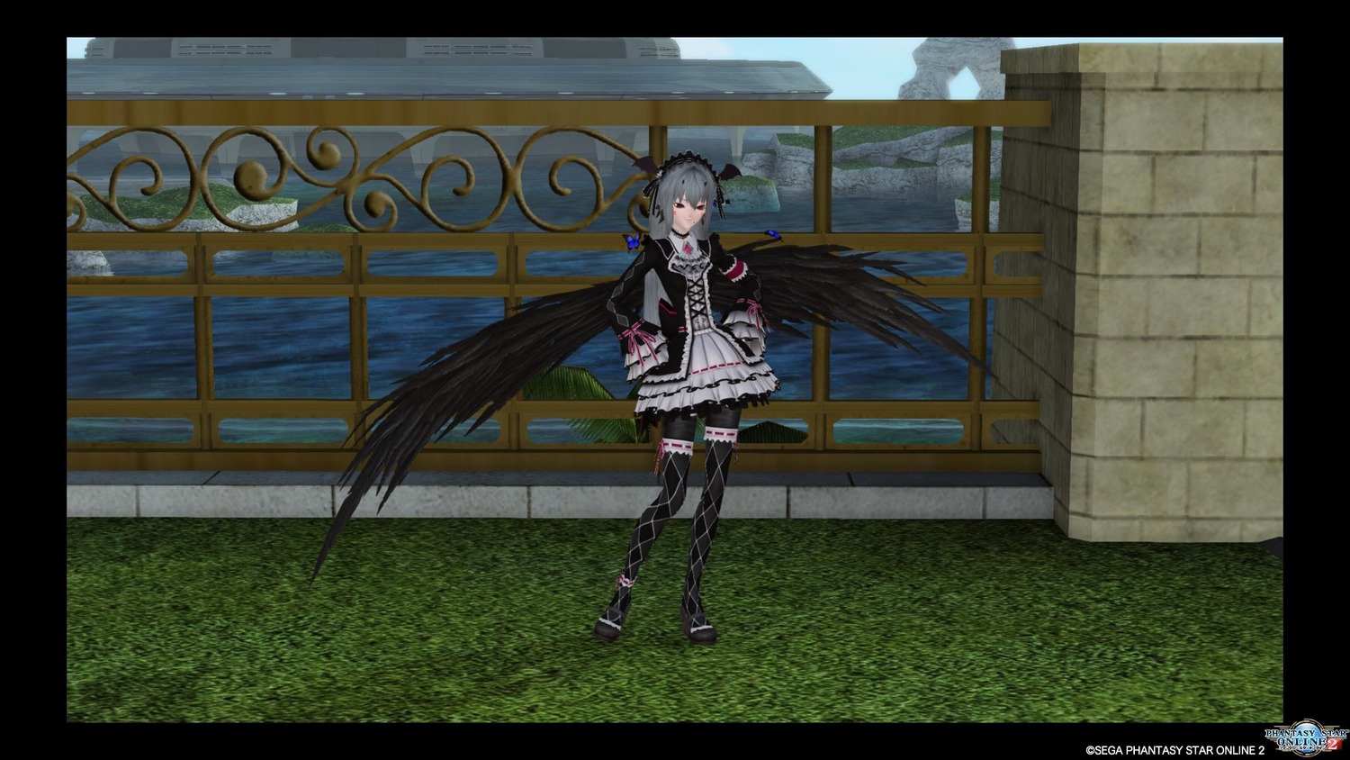 1girl black_wings dress feathered_wings feathers frills gothic_lolita image letterboxed long_hair looking_at_viewer solo suigintou twintails wings