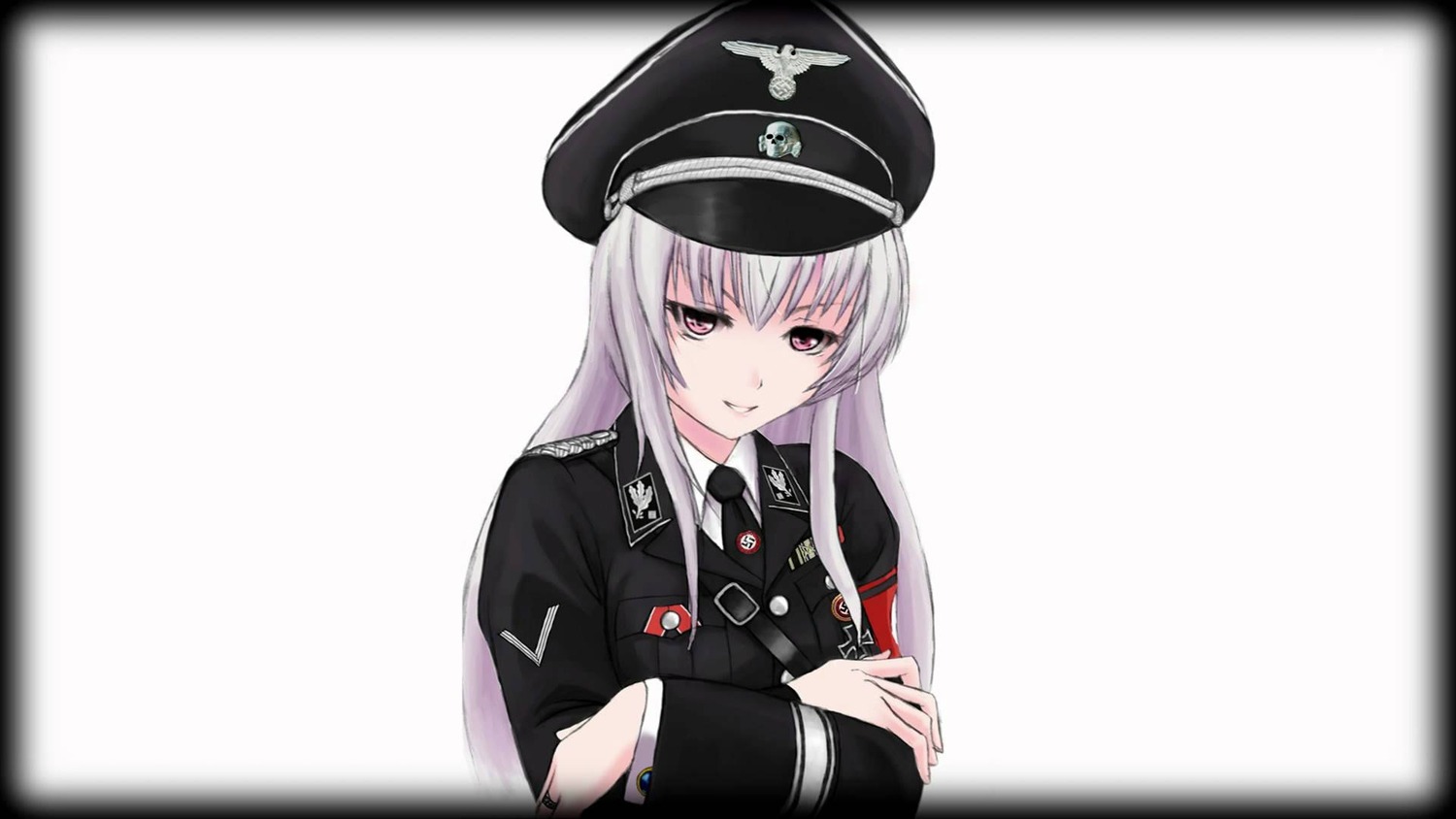 1girl hat image long_hair looking_at_viewer military military_hat military_uniform necktie peaked_cap smile solo suigintou uniform upper_body