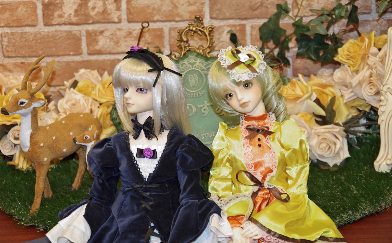 2girls blonde_hair choker doll dress flower frills long_hair multiple_dolls multiple_girls ribbon tagme