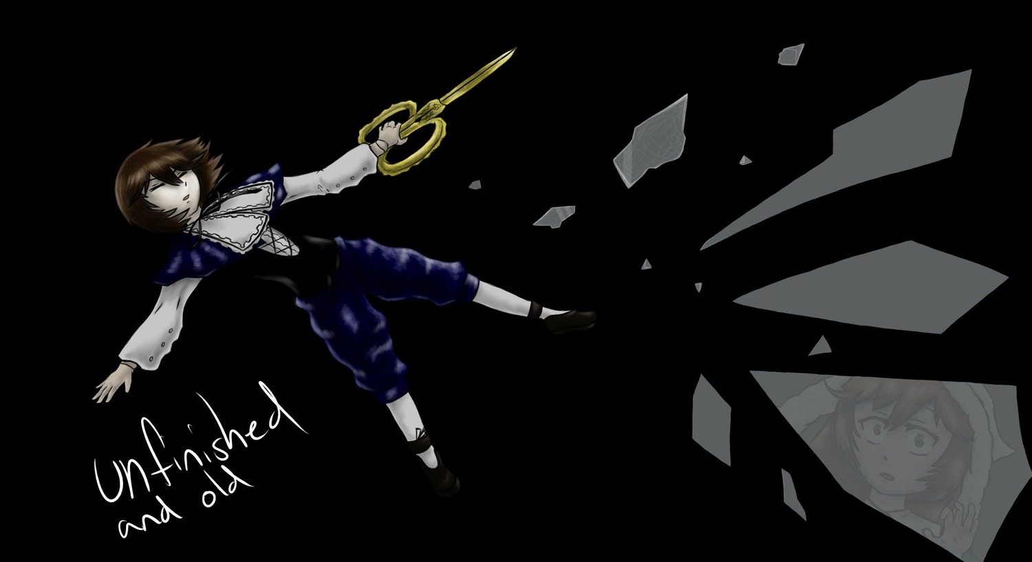 1boy black_background brown_hair character_name copyright_name english_text frisk_(undertale) full_body holding image outstretched_arm pants solo souseiseki standing suiseiseki