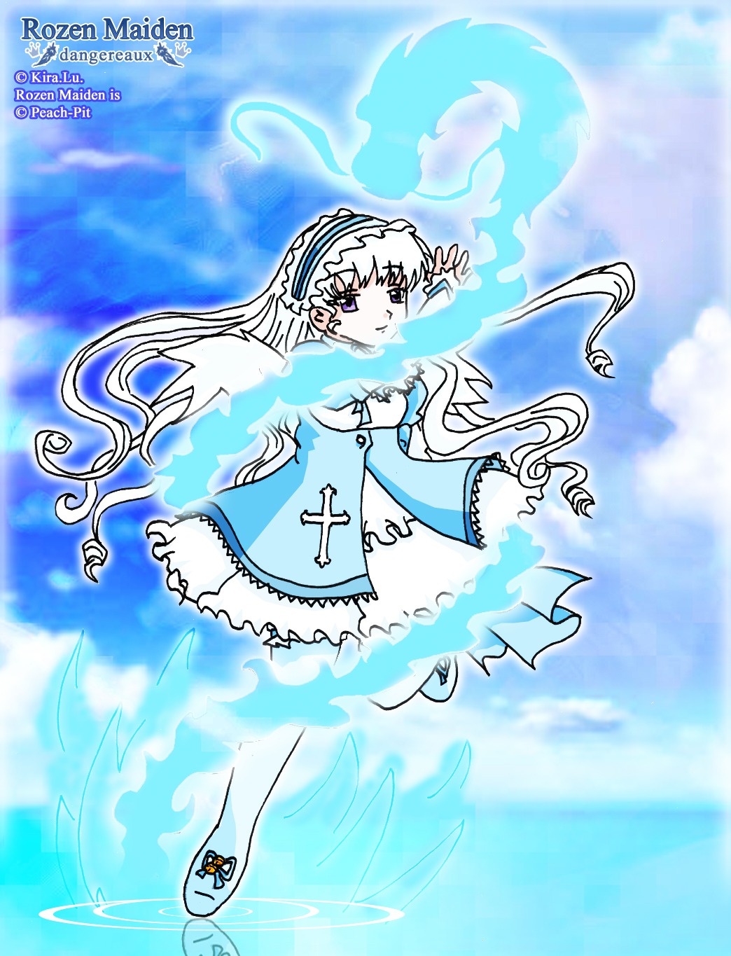 1girl blue_dress dress frills full_body image long_hair long_sleeves smile solo suigintou