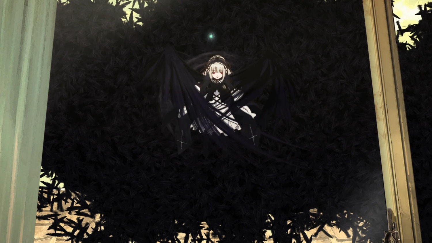 1girl black_dress closed_eyes dress image solo standing suigintou wings