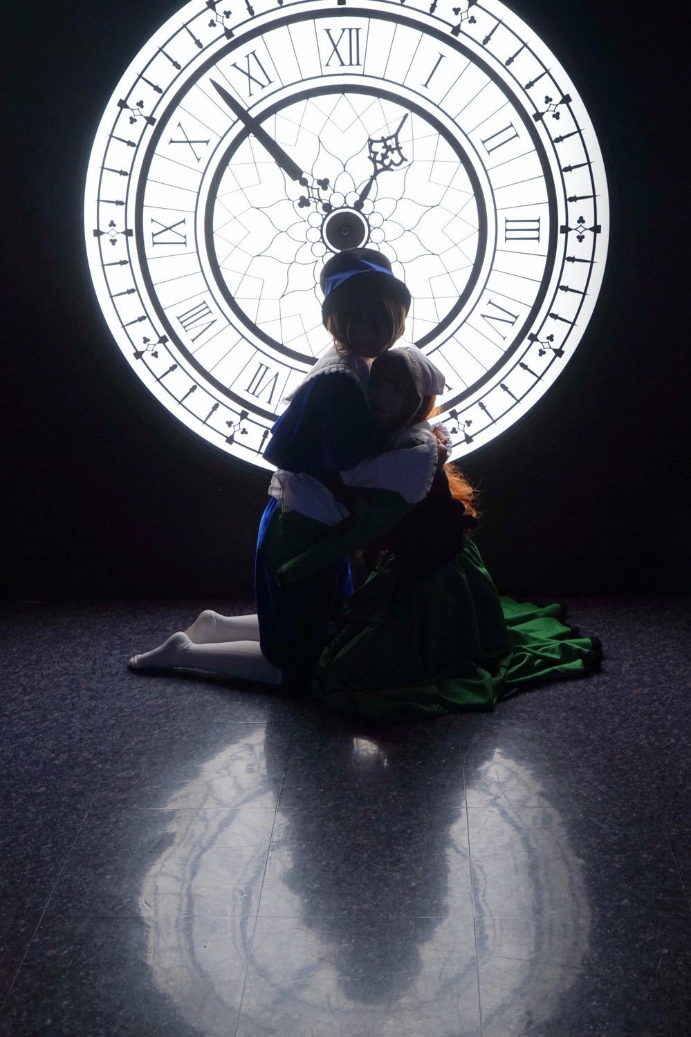 barefoot clock gears indoors long_sleeves magic_circle multiple_cosplay sitting solo tagme