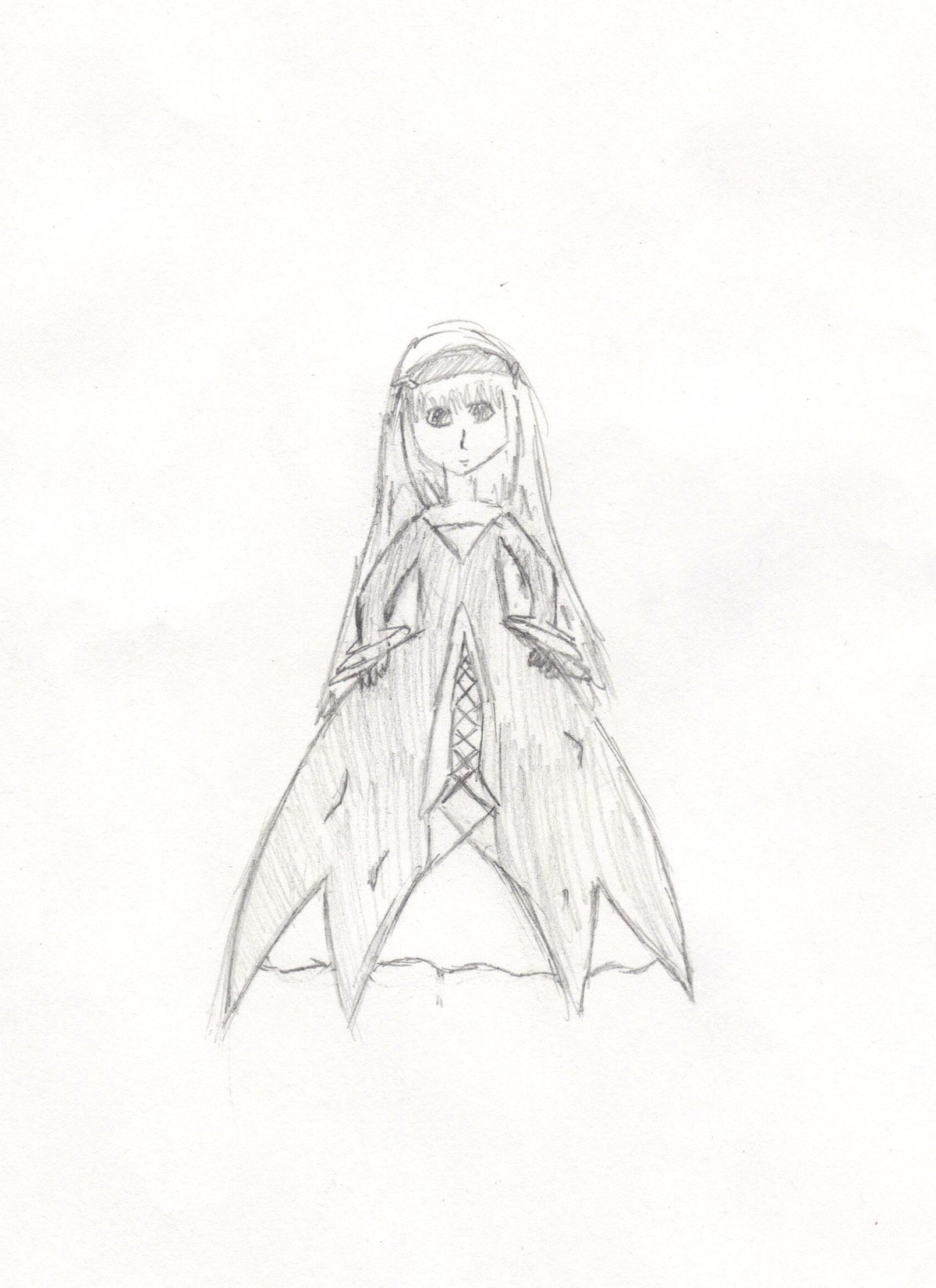 1girl dress greyscale image long_hair looking_at_viewer monochrome sketch solo suigintou very_long_hair