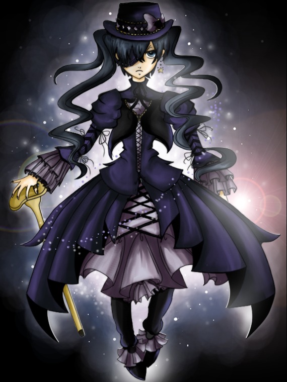 1girl black_hair blue_eyes cross dress eyepatch frills hat image long_hair solo suigintou twintails