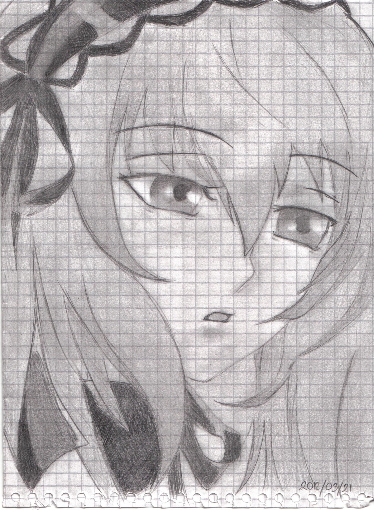 1girl close-up eyebrows_visible_through_hair face greyscale hair_ribbon image looking_at_viewer monochrome ribbon solo suigintou