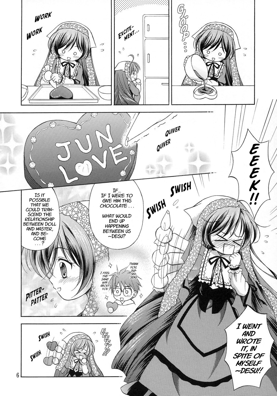 1boy ? blush comic doujinshi doujinshi_#104 dress eighth_note english_text food glasses greyscale hairband heart image long_hair long_sleeves monochrome multiple multiple_girls sparkle suiseiseki