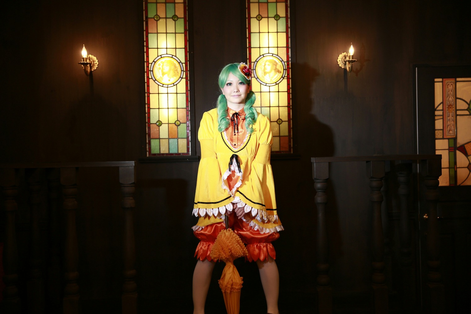 1girl candle green_hair hatsune_miku indoors kanaria lantern long_hair solo window