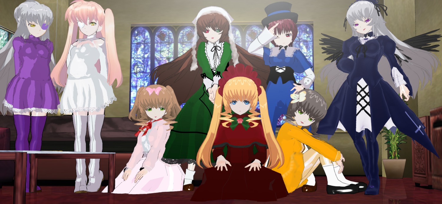 6+girls black_dress black_legwear blonde_hair blue_eyes bow brown_hair dress gloves green_eyes hat hina_ichigo image long_hair multiple multiple_girls pantyhose pink_hair purple_dress purple_eyes purple_legwear red_eyes shinku short_hair silver_hair sitting smile standing suigintou tagme thighhighs twintails very_long_hair white_legwear yellow_eyes