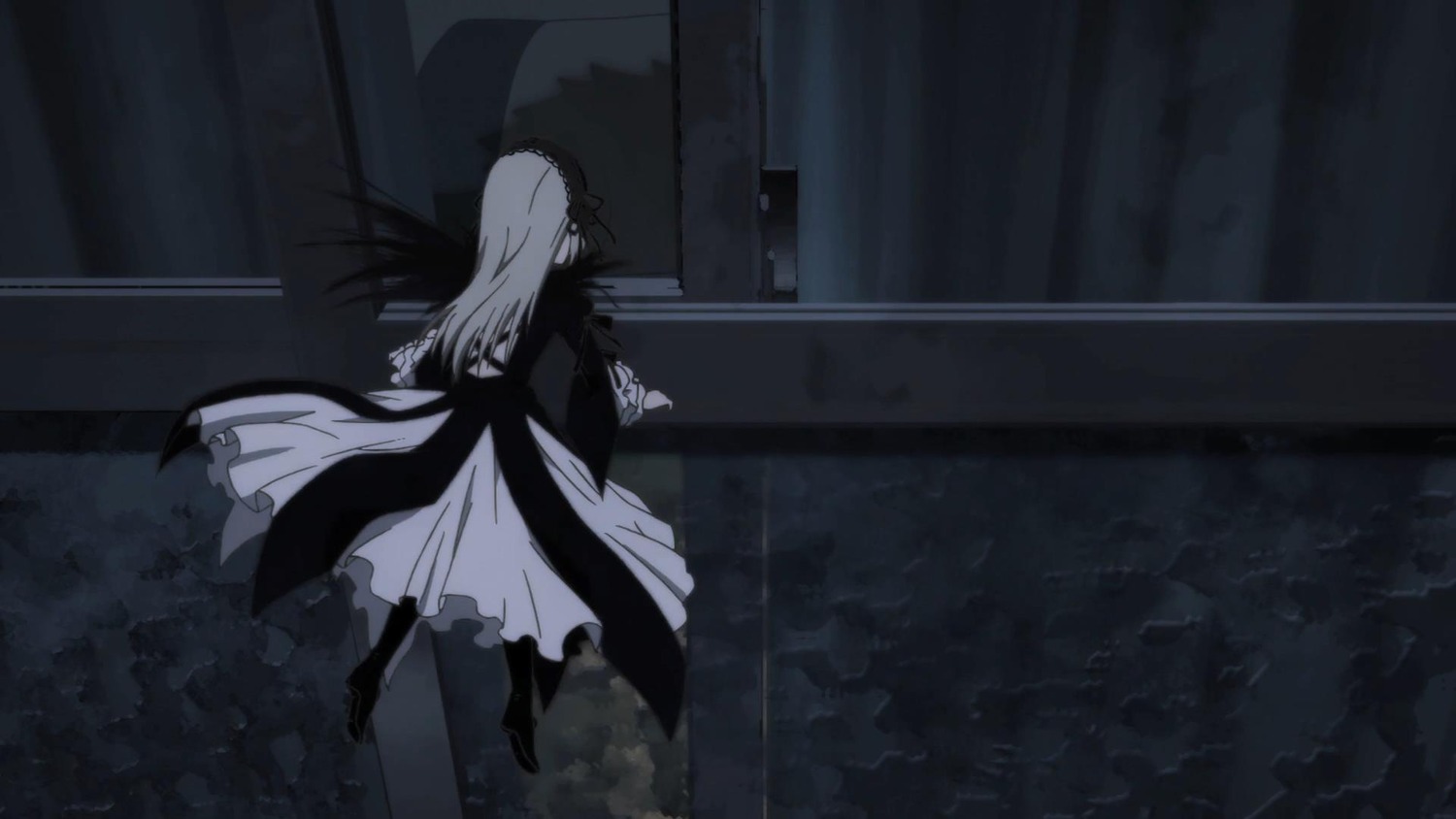 1girl apron dress frills image long_hair long_sleeves maid_headdress solo standing suigintou