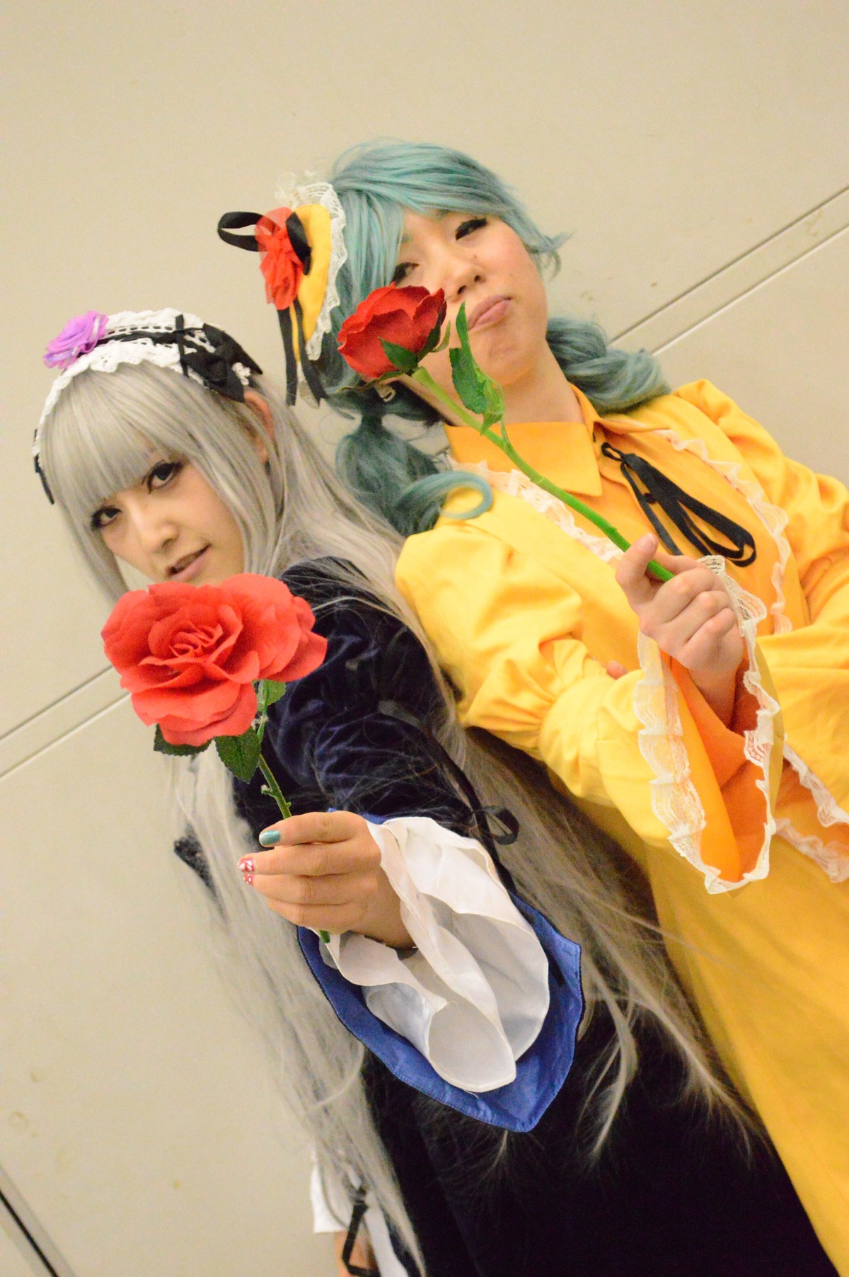 2girls flower lips long_hair multiple_cosplay multiple_girls nail_polish realistic rose tagme