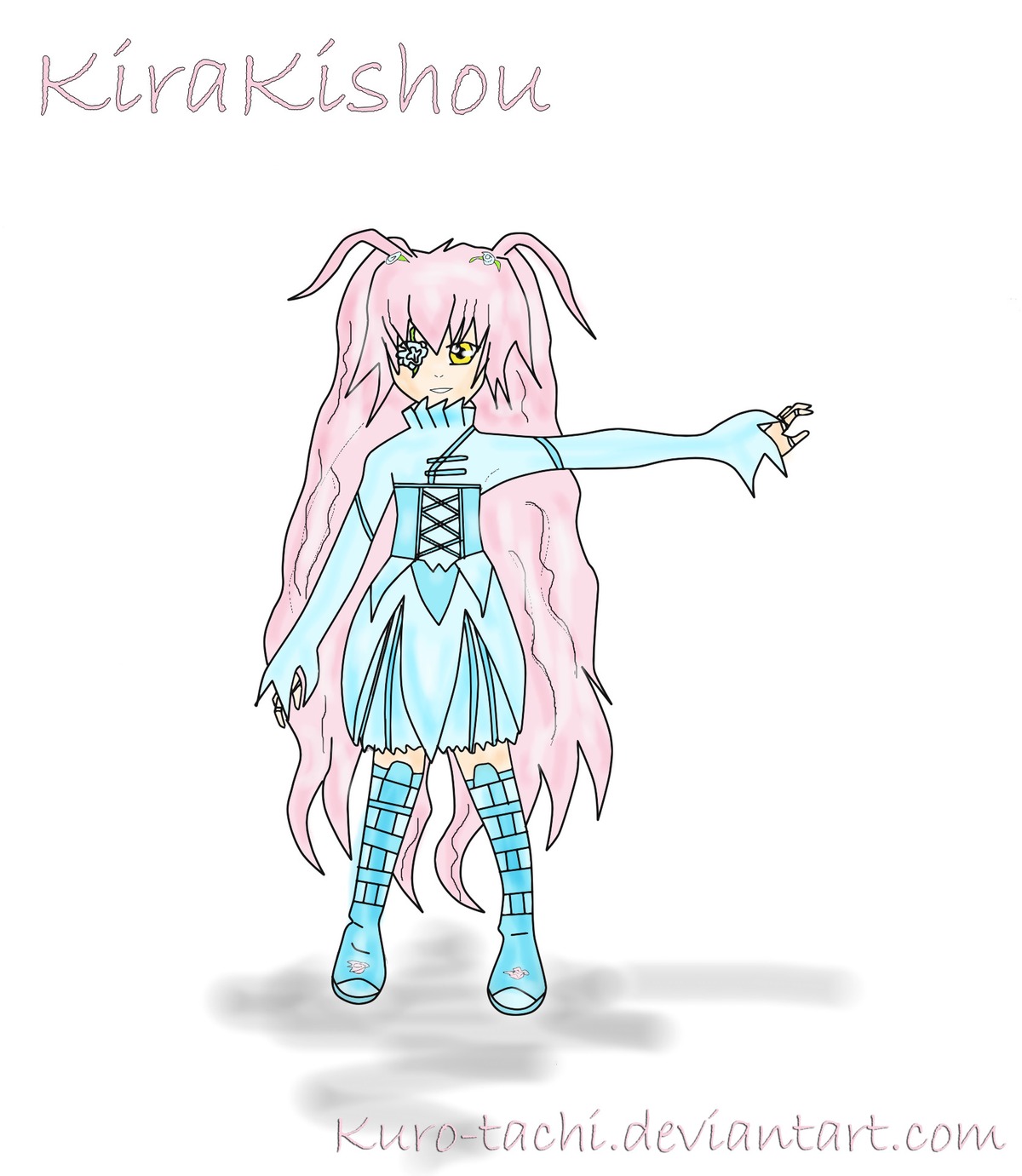 1girl character_name dress full_body image kirakishou long_hair pink_hair solo standing thighhighs two_side_up very_long_hair yellow_eyes