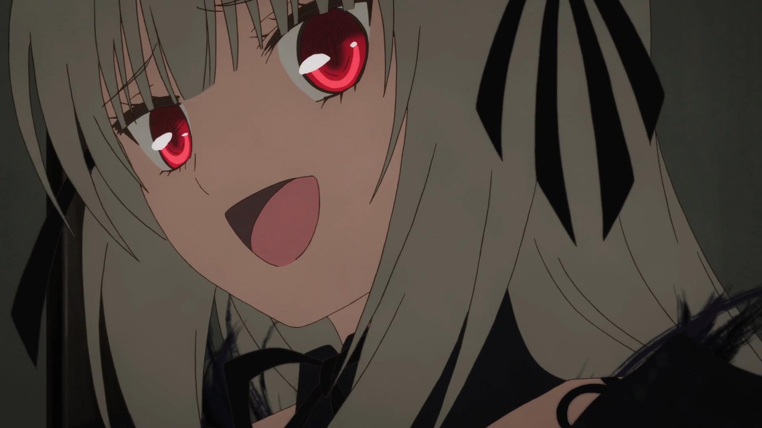 1girl :d bangs close-up face fang hair_ribbon image looking_at_viewer open_mouth red_eyes ribbon smile solo suigintou