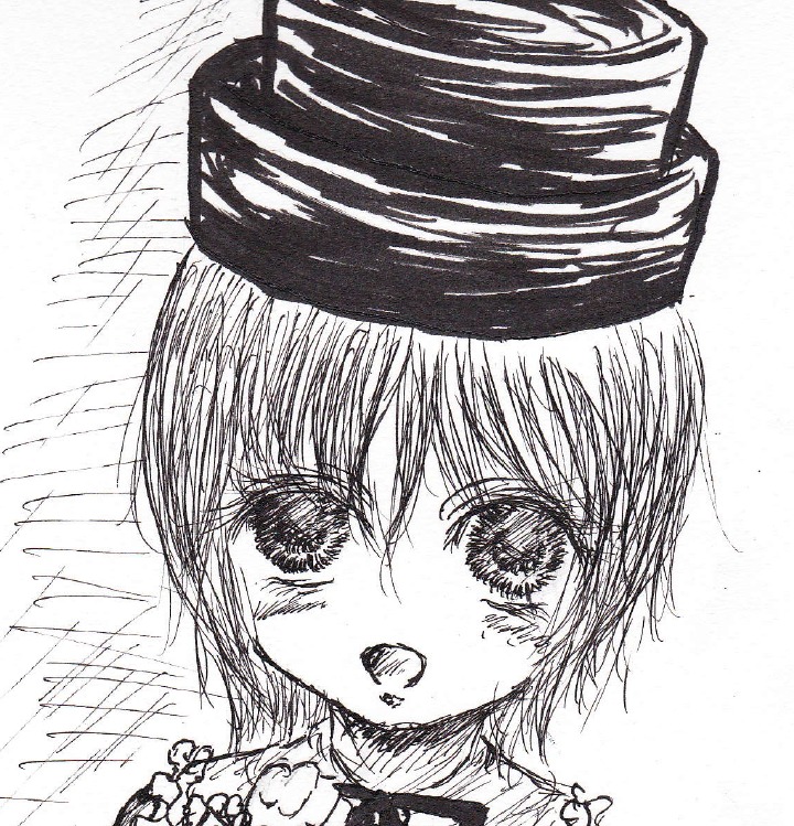 1girl eyebrows_visible_through_hair graphite_(medium) greyscale hat image monochrome open_mouth portrait short_hair solo souseiseki traditional_media