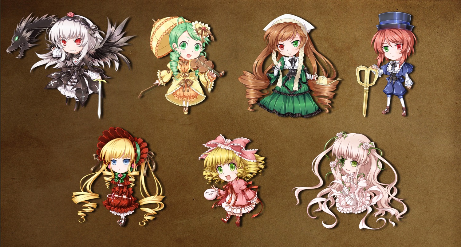 6+girls blonde_hair blue_eyes bonnet bow brown_hair chibi dress drill_hair flower green_eyes green_hair hat heterochromia hina_ichigo image kanaria long_hair multiple multiple_girls pink_bow pink_hair red_eyes shinku short_hair silver_hair smile souseiseki suigintou suiseiseki tagme twin_drills twintails very_long_hair weapon