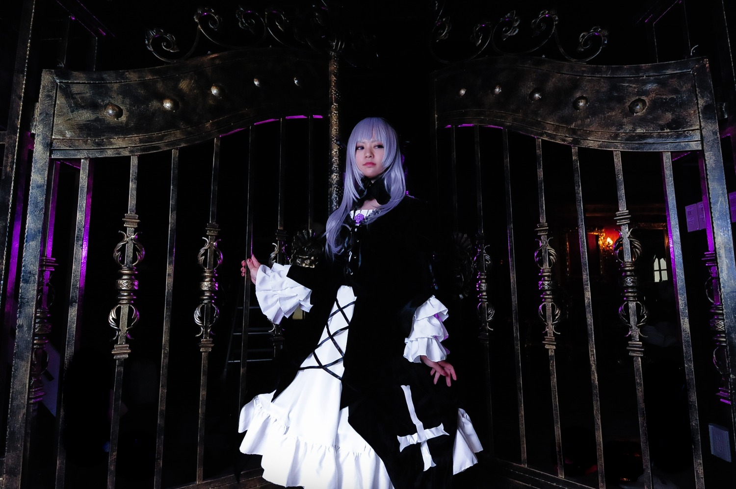 1girl blood candle dress long_hair solo standing suigintou
