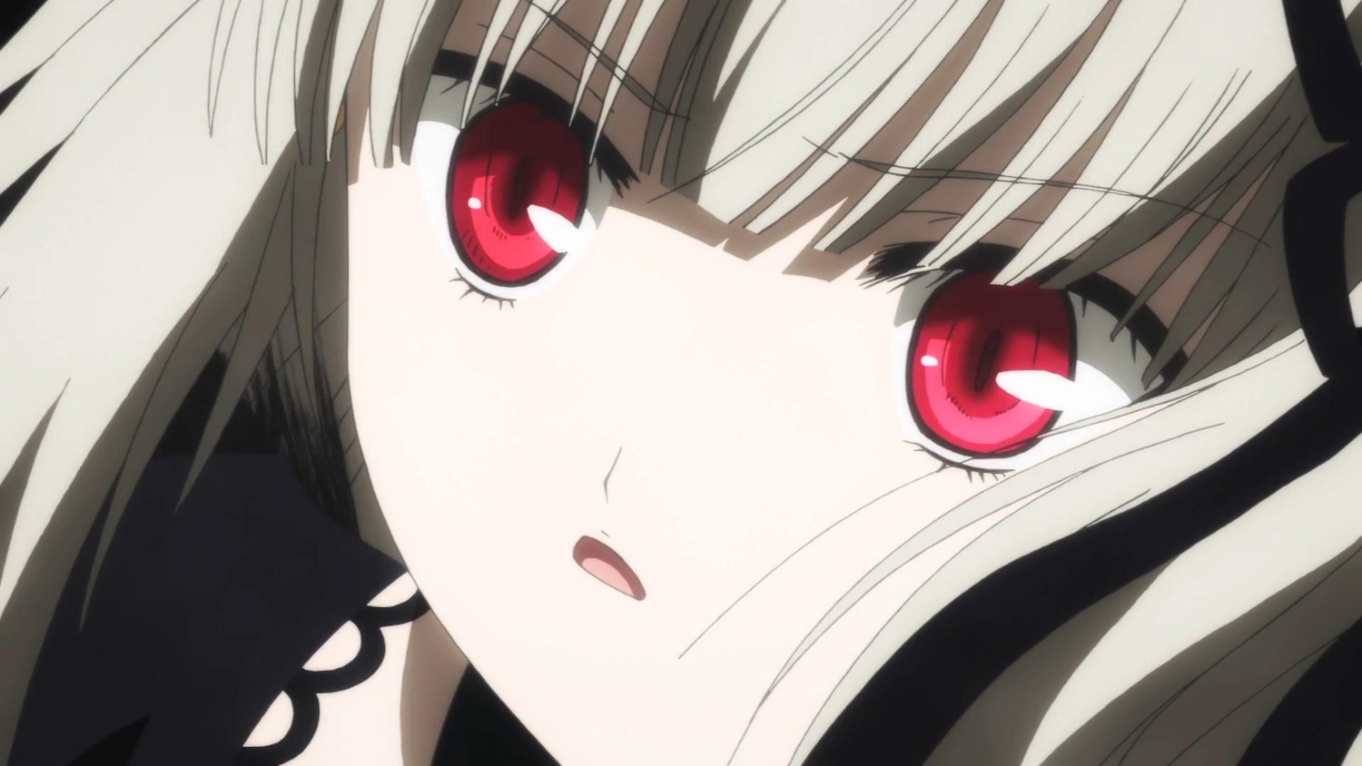 1girl bangs close-up eyebrows_visible_through_hair image looking_at_viewer red_eyes simple_background solo suigintou