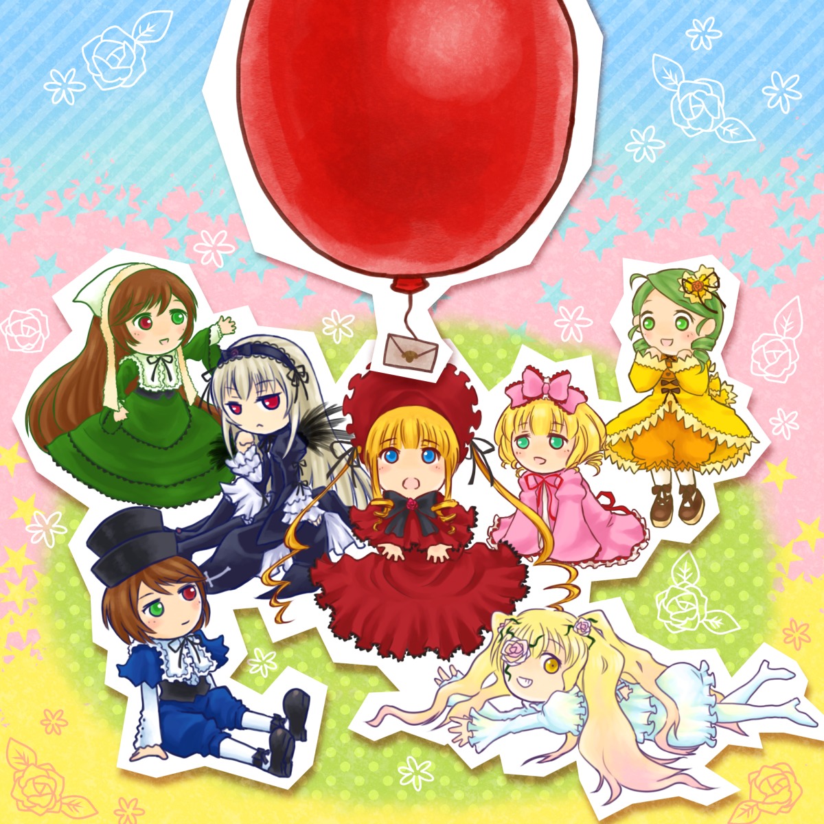 6+girls blonde_hair blue_dress blue_eyes bow brown_hair dress frills green_dress green_eyes green_hair hairband hat heterochromia hina_ichigo image kanaria long_hair long_sleeves multiple multiple_girls open_mouth pink_bow red_eyes shinku short_hair siblings sisters souseiseki suigintou suiseiseki tagme twins very_long_hair wings