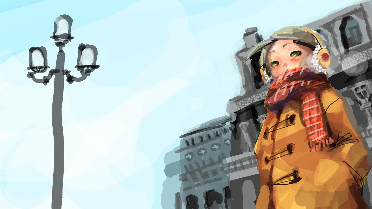 1girl breath coat green_eyes image kanaria scarf solo