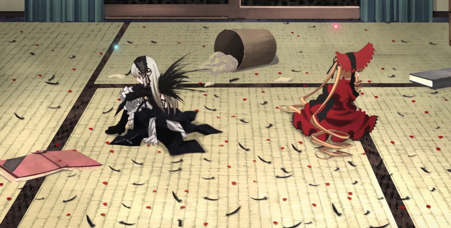 black_hair image pair petals shinku suigintou sword weapon