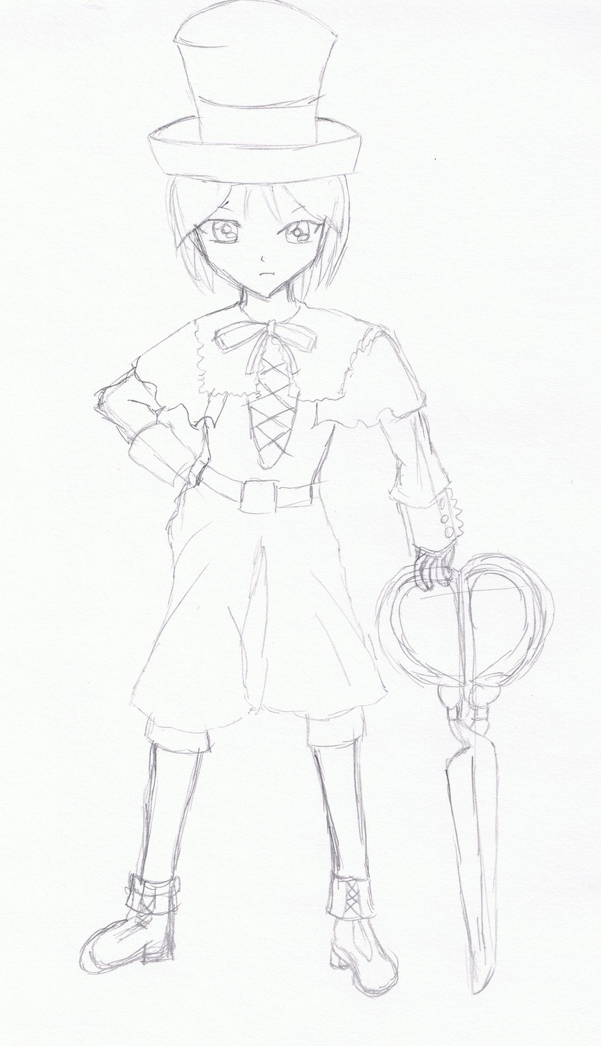 1boy boots capelet full_body hat image monochrome shorts sketch solo souseiseki standing top_hat