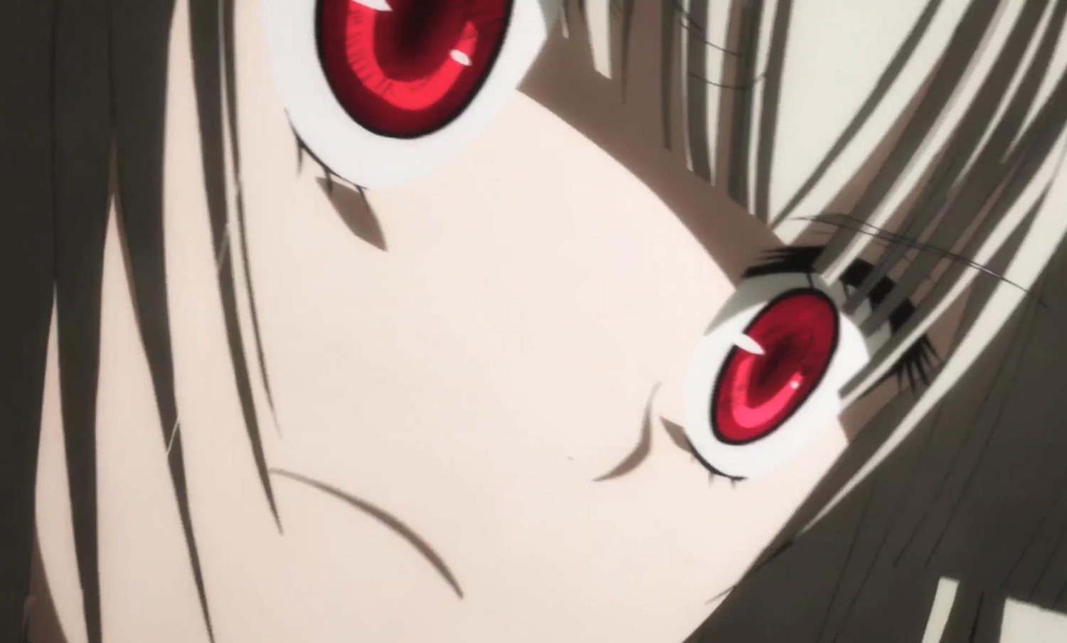 1girl close-up cyclops face image looking_at_viewer one-eyed red_eyes simple_background solo suigintou