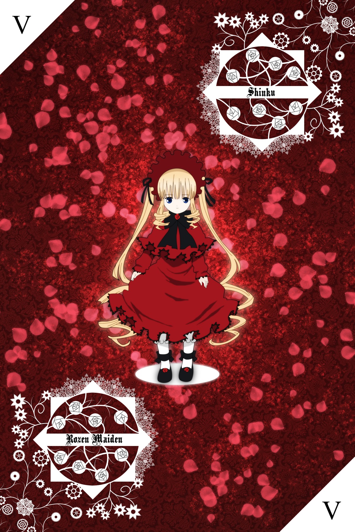 1girl blonde_hair blue_eyes bow dress image long_hair magic_circle red_dress ribbon shinku solo twintails very_long_hair