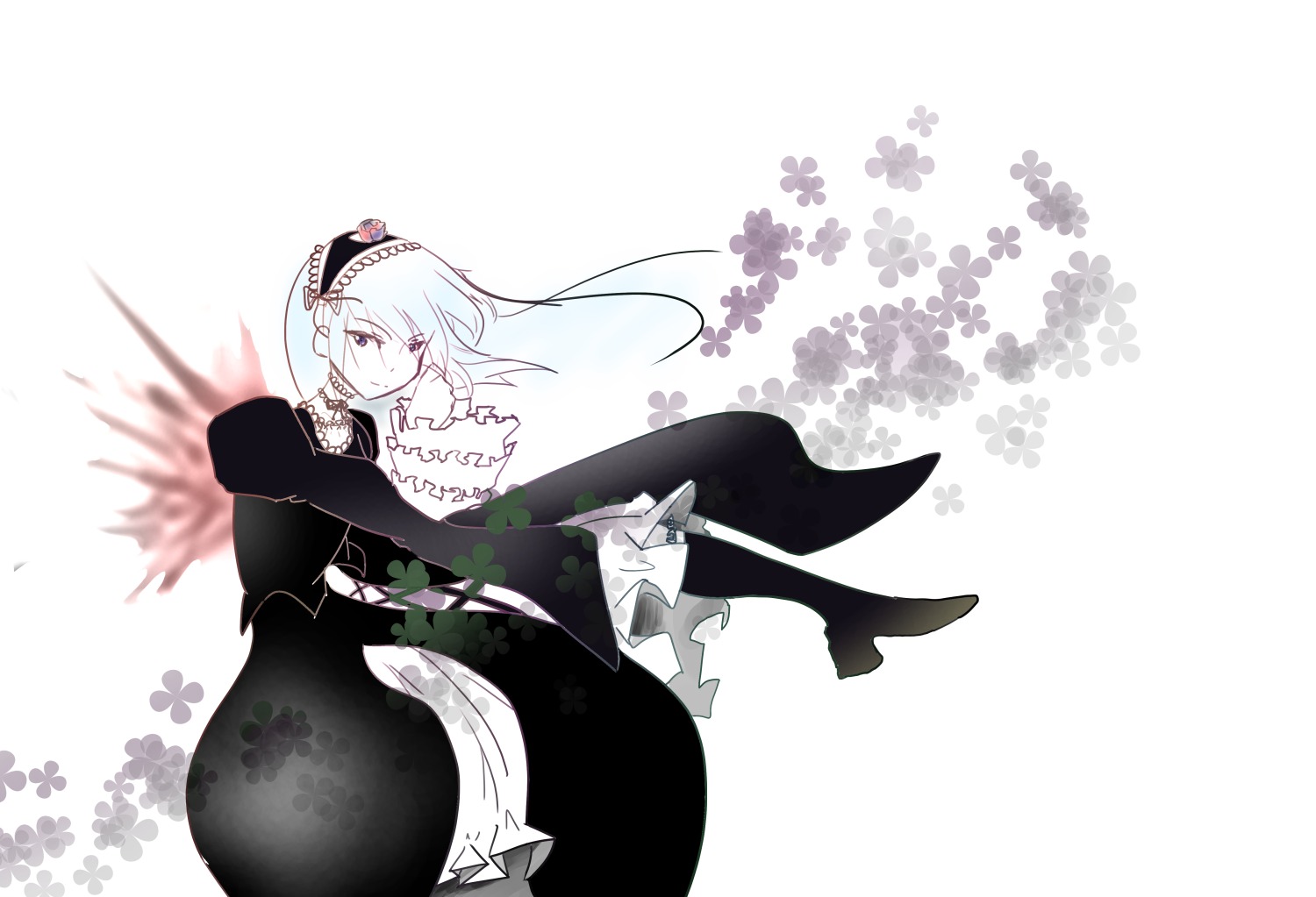 1girl blue_eyes dress flower frills image long_hair maid_headdress solo suigintou white_hair