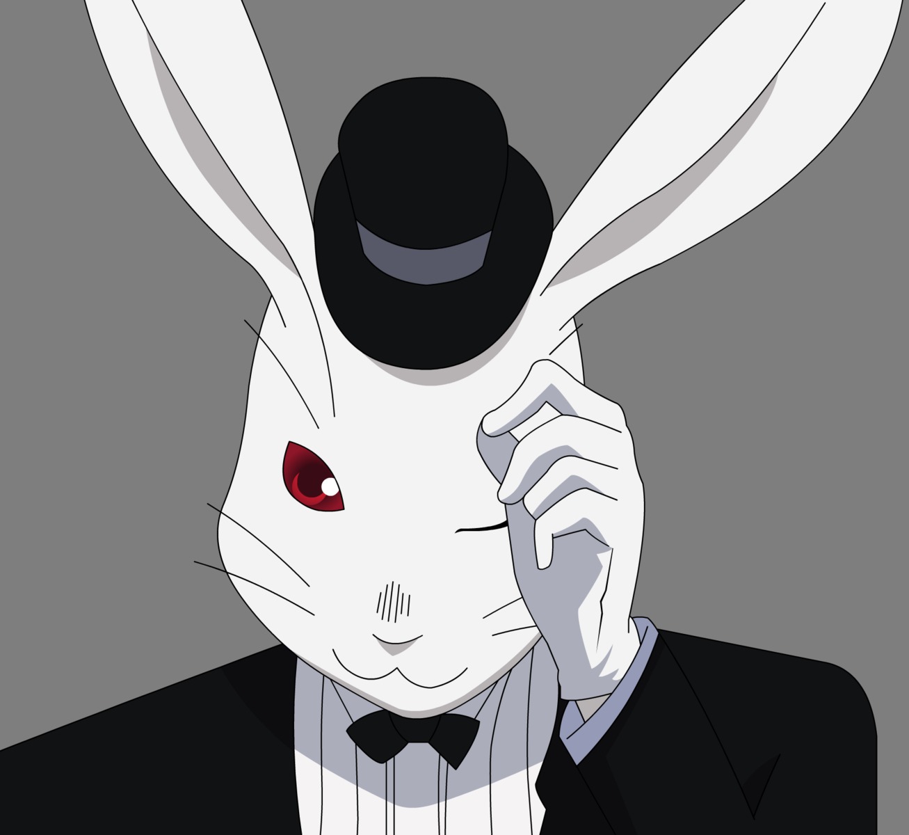 black_background bow bowtie gloves hat horns image laplace_no_ma long_hair looking_at_viewer red_eyes solo transparent_background white_gloves white_hair