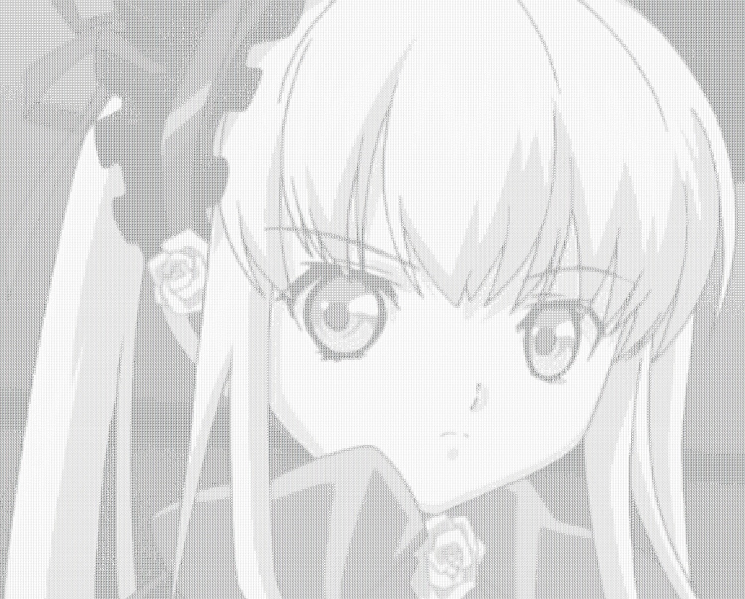 1girl auto_tagged closed_mouth eyebrows_visible_through_hair flower greyscale hair_flower image long_hair looking_at_viewer monochrome rose shinku solo suigintou