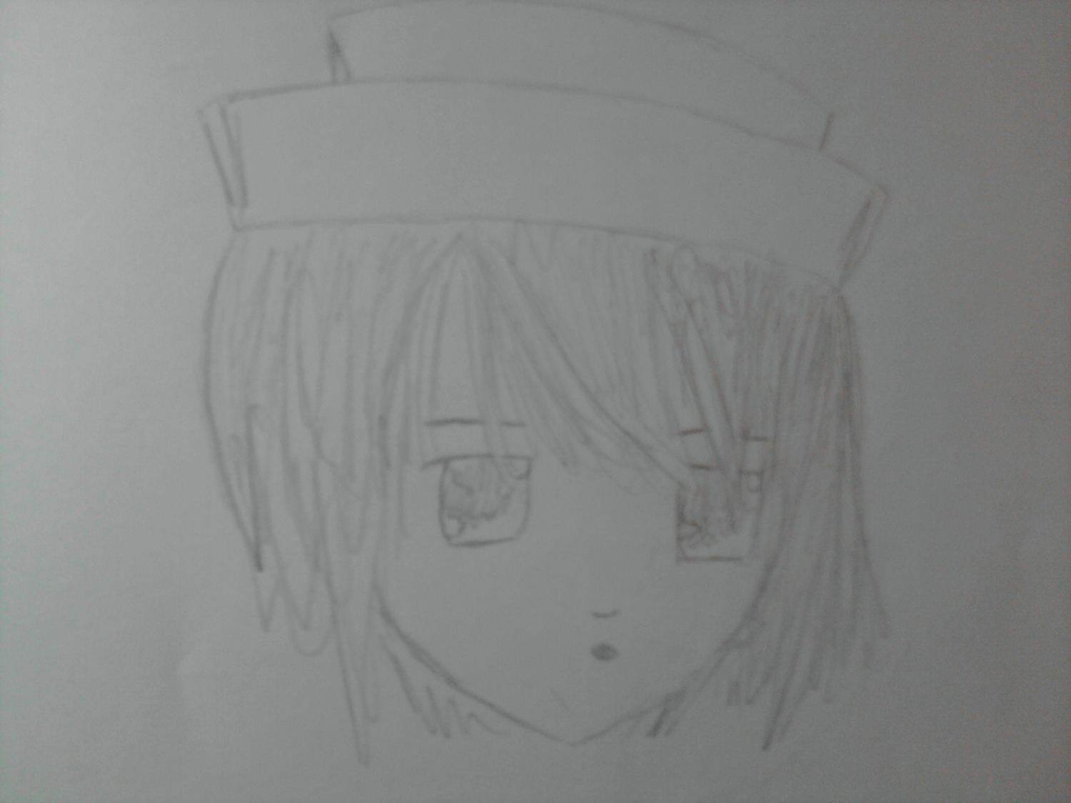 1girl eyepatch face greyscale hat image looking_at_viewer monochrome solo souseiseki traditional_media