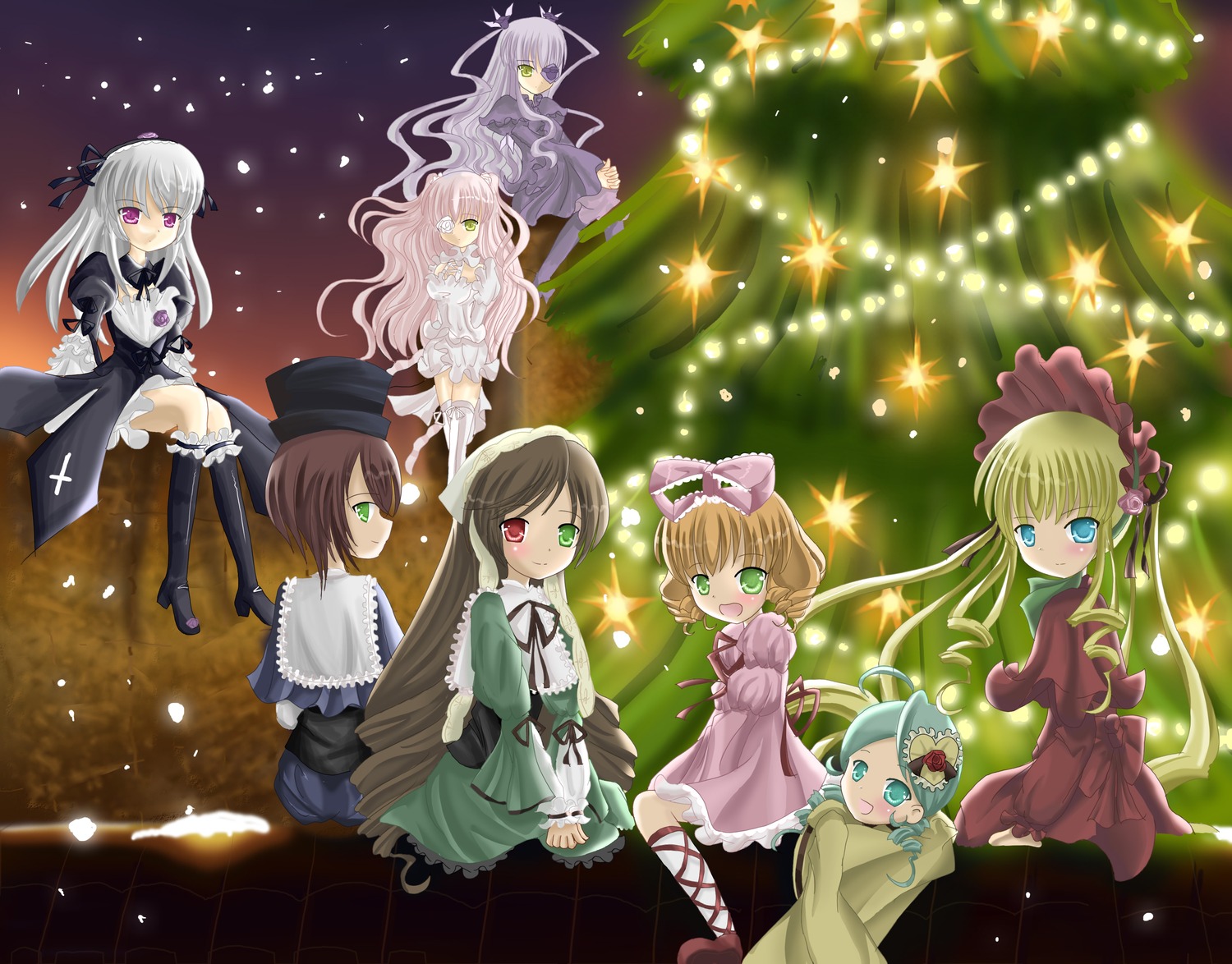 6+girls blonde_hair blue_eyes bow brown_hair dress frills green_eyes hairband hat hina_ichigo image long_hair long_sleeves multiple multiple_girls pink_bow red_eyes ribbon shinku short_hair siblings silver_hair sisters souseiseki suigintou suiseiseki tagme twins very_long_hair wings