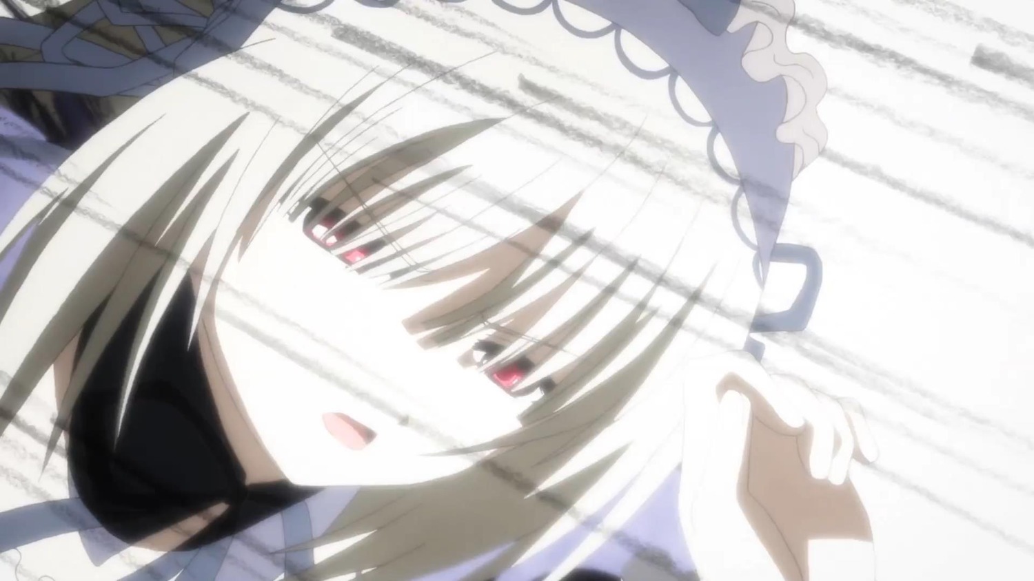 1girl bangs blurry eyebrows_visible_through_hair frills hairband image looking_at_viewer open_mouth red_eyes ribbon solo suigintou