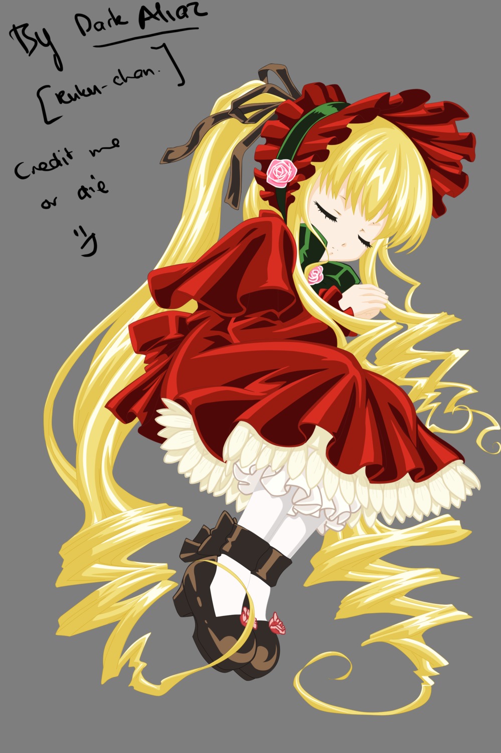 1girl blonde_hair bonnet bow closed_eyes dress flower frills image long_hair rose shinku sleeping solo twintails