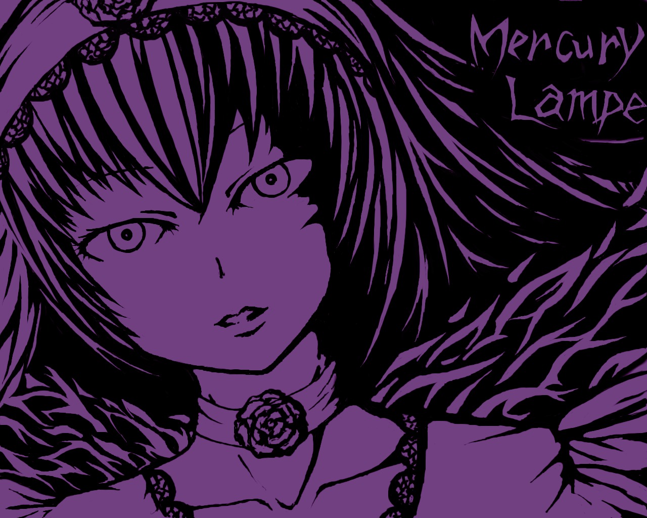 1girl choker flower image monochrome purple_theme rose solo suigintou