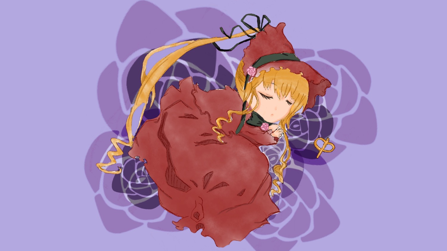 1girl blonde_hair closed_eyes dress hat image lying red_dress shinku sleeping solo