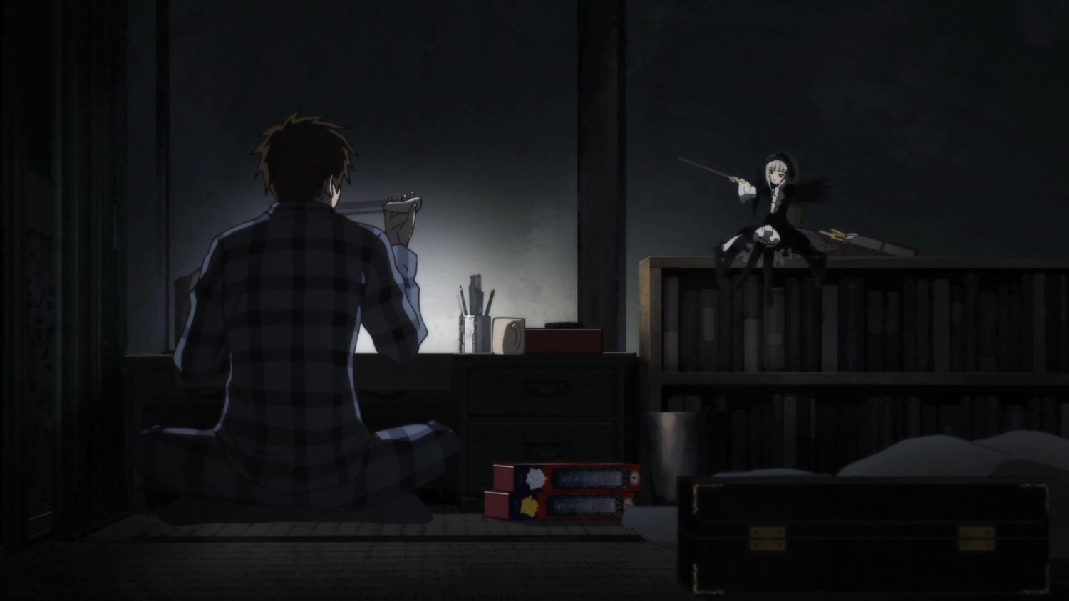 2boys black_hair dark image indoors multiple_boys sarah sitting solo suigintou table