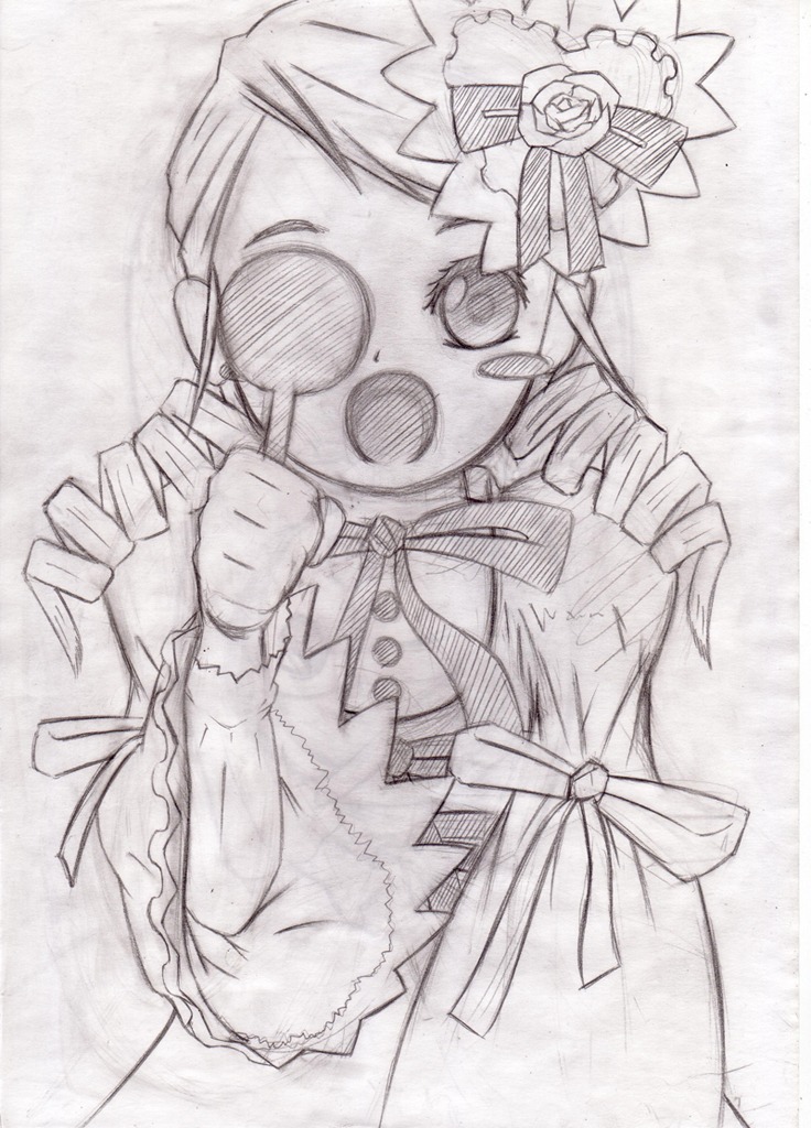 1girl bow dress drill_hair flower frills graphite_(medium) greyscale image kanaria long_hair long_sleeves monochrome open_mouth ribbon rose shinku solo traditional_media upper_body