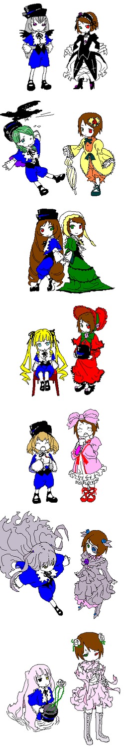 6+girls blonde_hair blue_hair bow brown_hair costume_switch dress food hakurei_reimu hat image jewelry long_hair multiple_girls ribbon short_hair smile tail