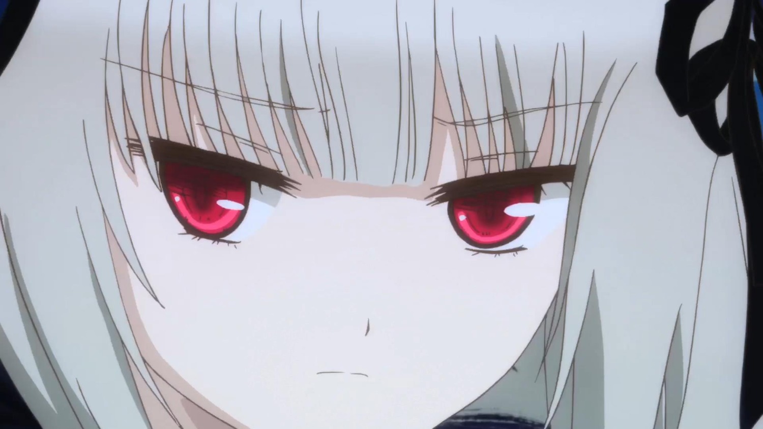 1girl close-up face hair_ribbon image looking_at_viewer red_eyes ribbon simple_background solo suigintou