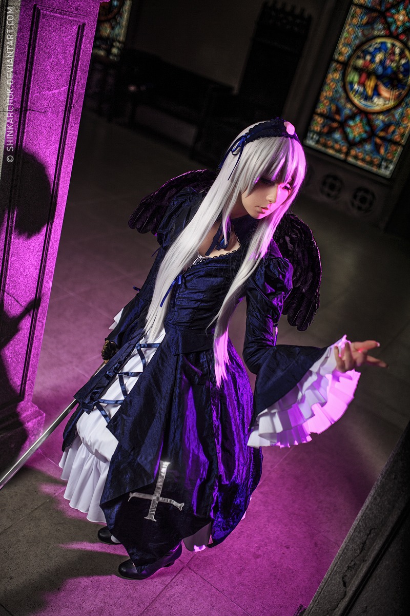 1girl dress frills long_hair long_sleeves solo standing suigintou very_long_hair