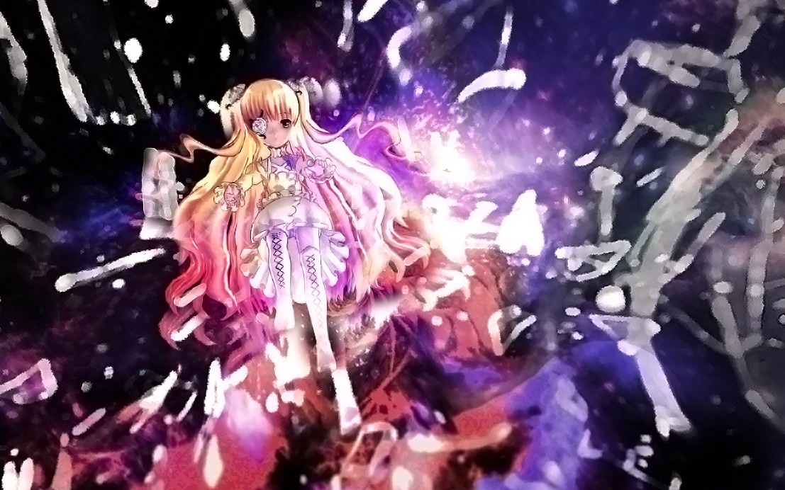 1girl blonde_hair breasts dress flower image kirakishou long_hair petals solo very_long_hair yellow_eyes